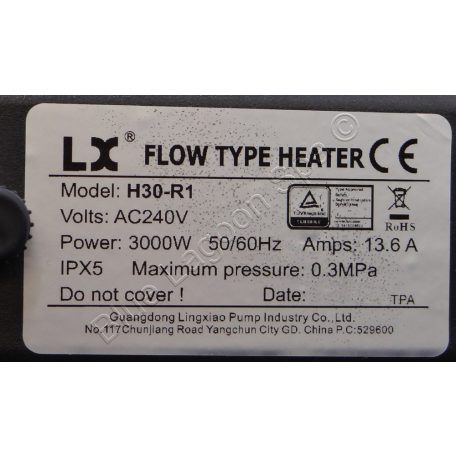 LX H30-R1 fűtés egyenes 1,5" - 3 KW